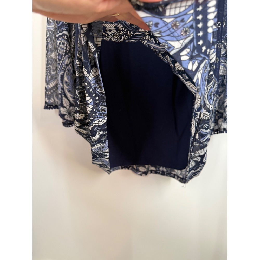 Democracy Womens Size 1X Navy Blue Floral Paisley Peasant Bell Sleeve Blouse Top - Picture 5 of 10